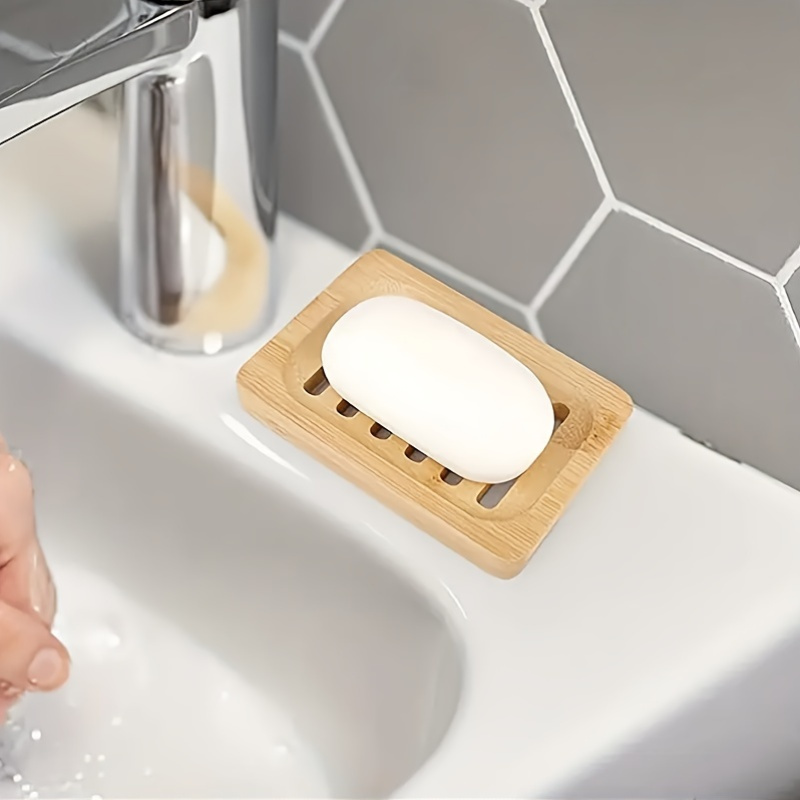 Soap Dish Draining - Bamboo Case Tray Wooden Prevent Mildew