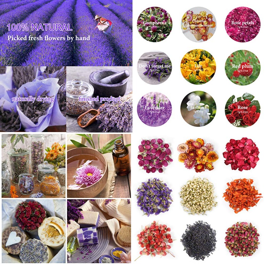 Natural Making Soap - 9 Bags Dried Flowers,100% Natural Dried